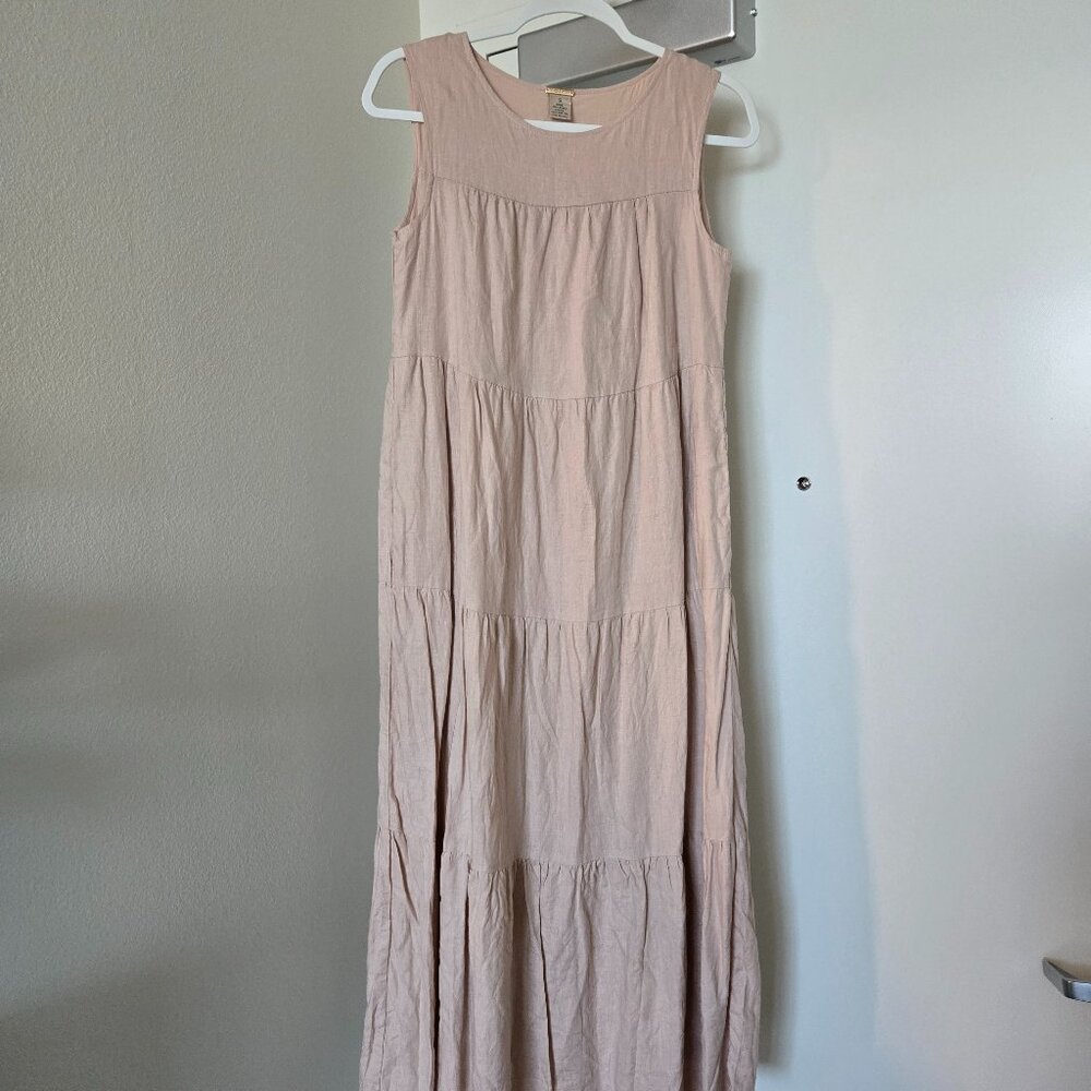 Magaschoni powder beige luxe linen maxi dress size Small